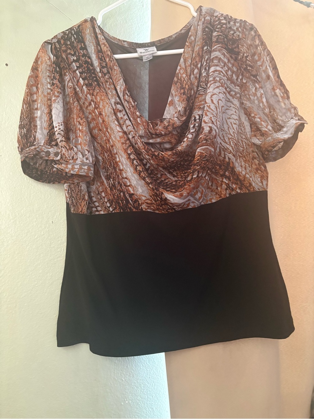 Worthington Brown and Black Cowl-Neck Blouse